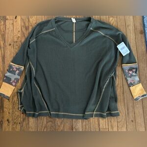 We The Free Olive Waffle Knit Top